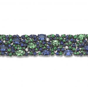Robert Procop blue sapphire and green tsavorite narrow American Glamour Bracelet