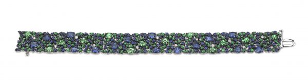Robert Procop blue sapphire and green tsavorite narrow American Glamour Bracelet