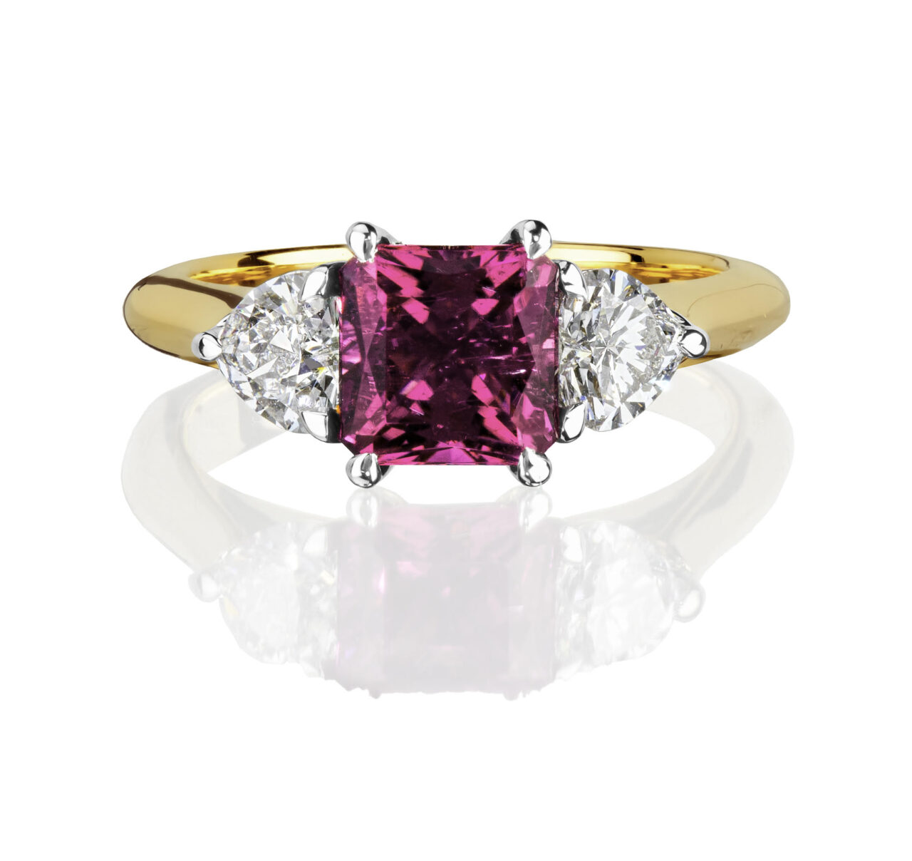 Pink Tourmaline radiant & white diamonds ring