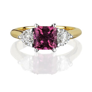 Pink Tourmaline radiant & white diamonds ring