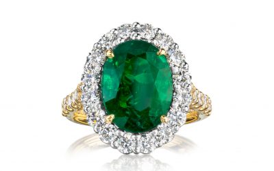 Emerald ring with cluster of diamonds