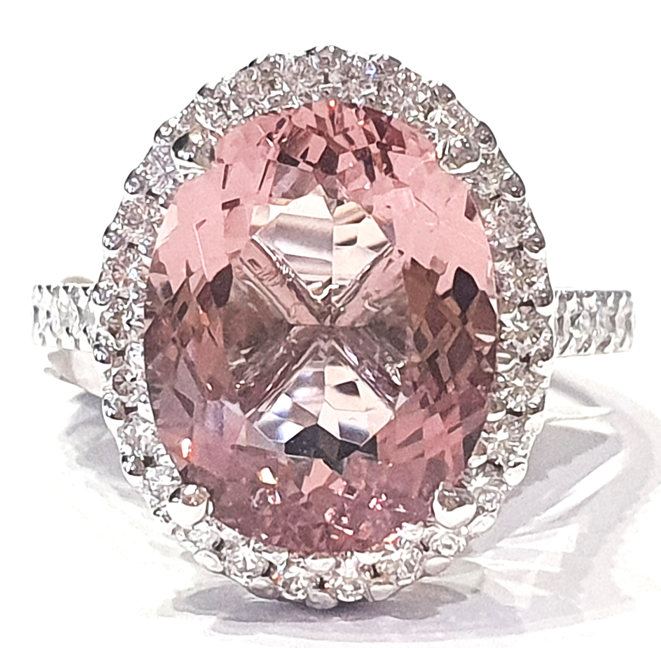 5ct pink Morganite diamond cluster halo ring Holloway 5ct pink Morganite diamond cluster halo ring Holloway