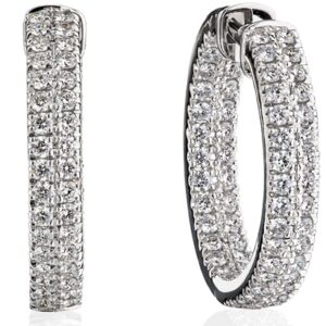 bead set diamond hoop earrings