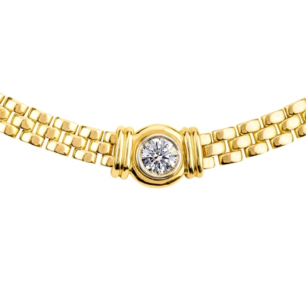 Yellow gold bezel set diamond necklet