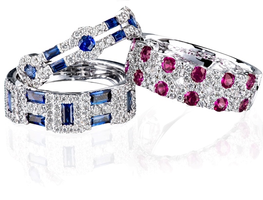 Diamond and ruby or sapphire dress rings