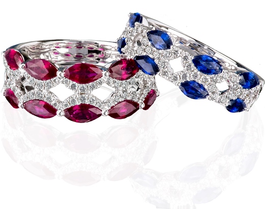 18k white gold Sapphire or Ruby and diamond dress ring