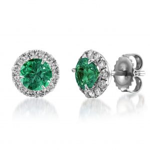 Emerald earrings with diamond halo