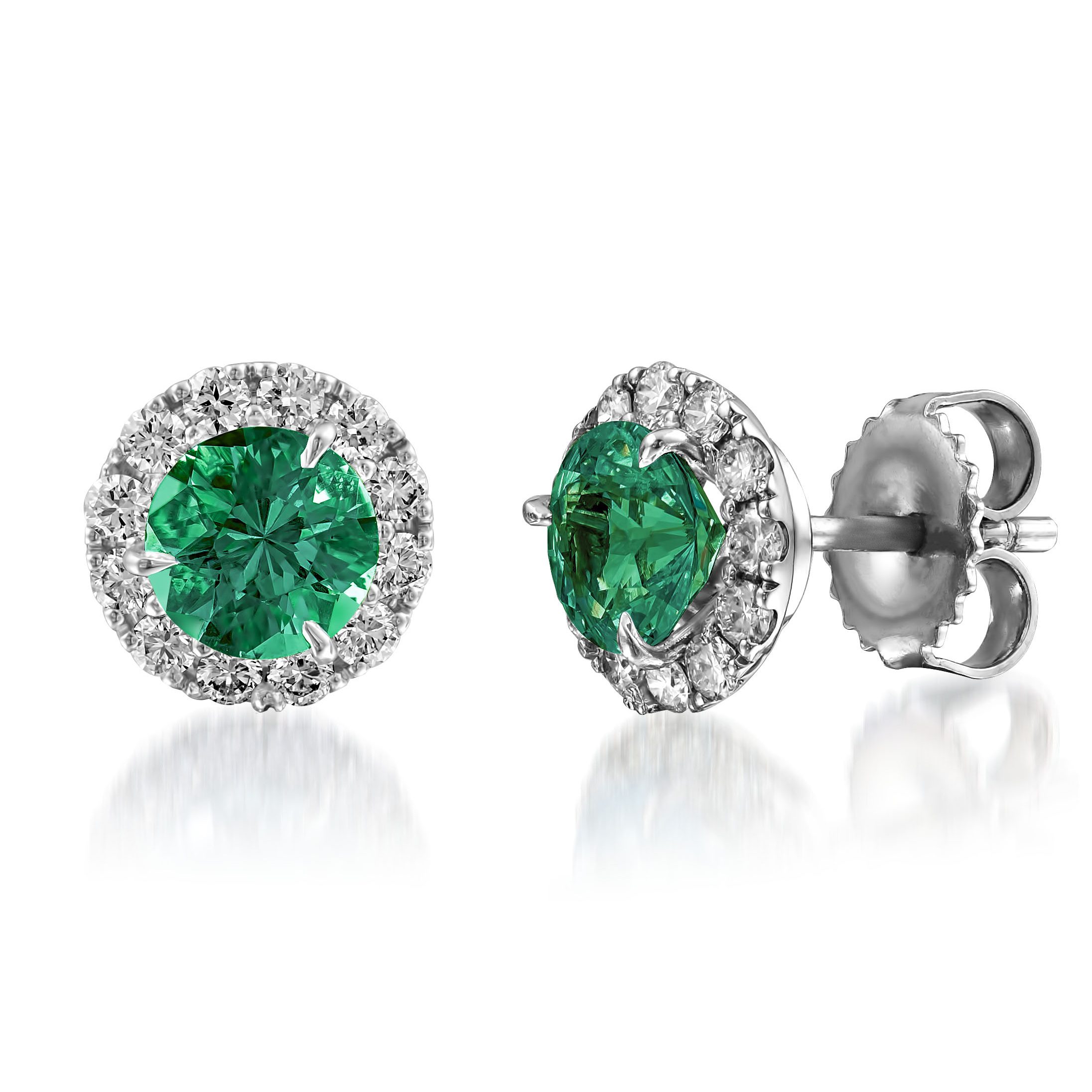 Emerald & diamond cluster stud earrings