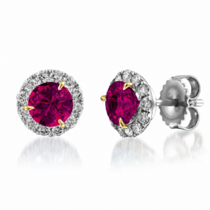 Ruby & Diamond Halo Stud Earrings