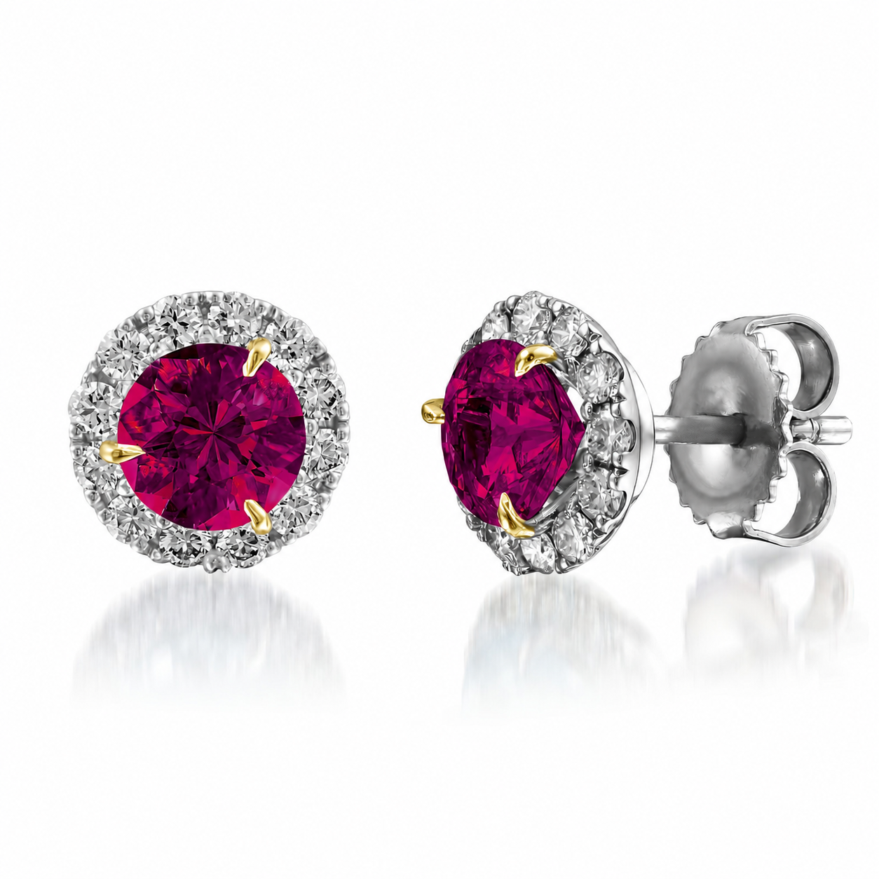 Ruby & Diamond Halo Stud Earrings
