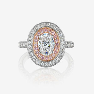 White and Pink Diamond Halo Ring