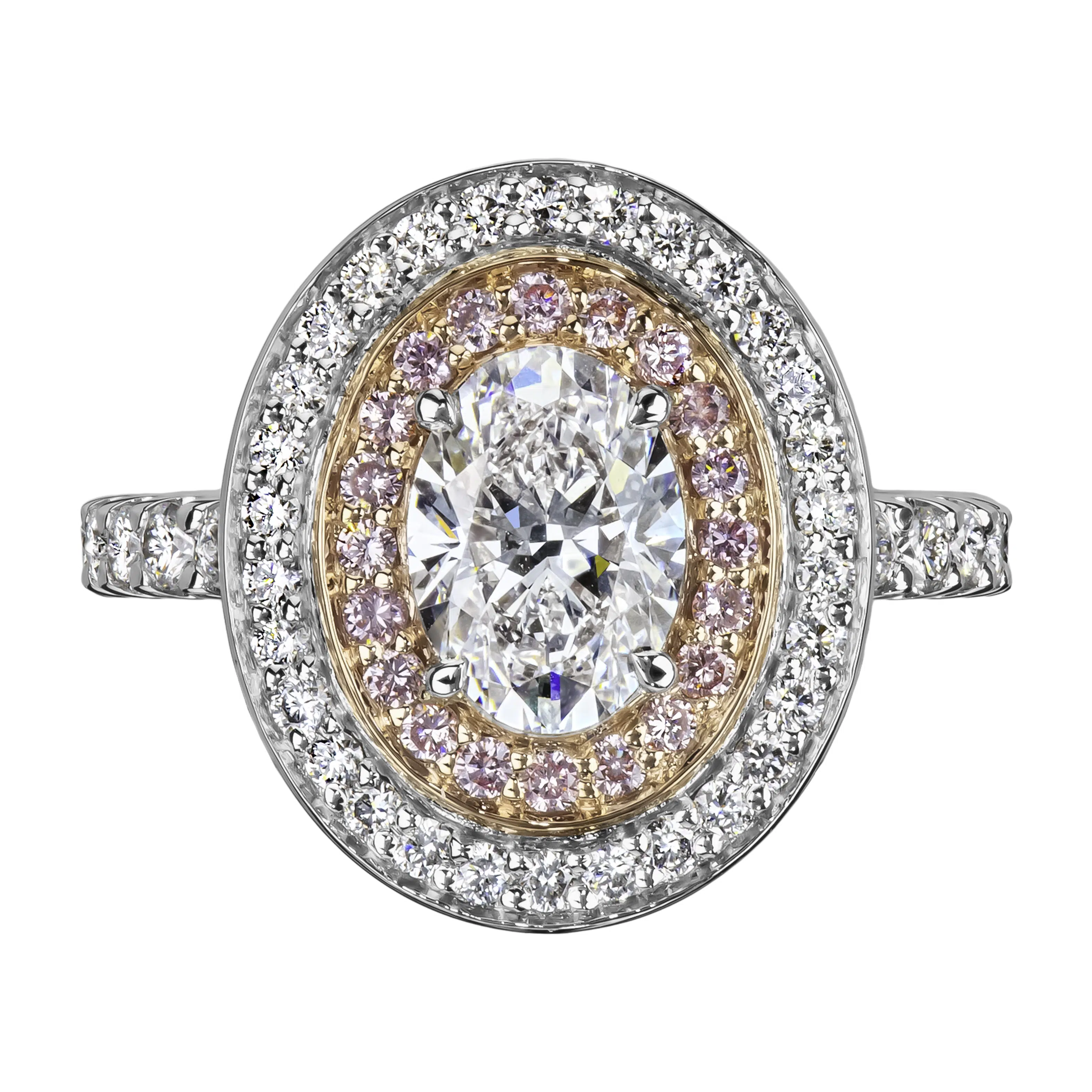 White & Pink Diamond Tiered Double Halo Ring - Image 2