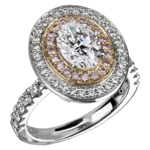 White & Pink Diamond Tiered Double Halo Ring