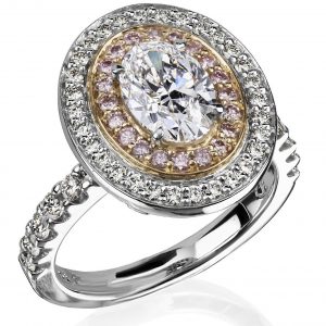 White and Pink Diamond Halo Ring