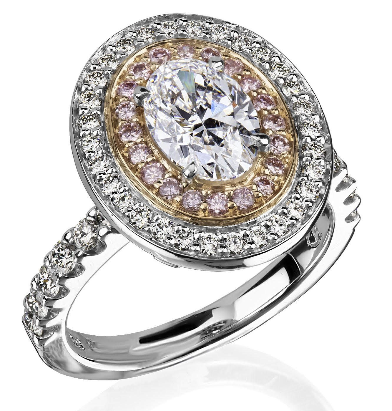 050626 pink and white double halo White and Pink Diamond Halo Ring