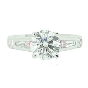 Round Pink & Baguette Diamond Ring