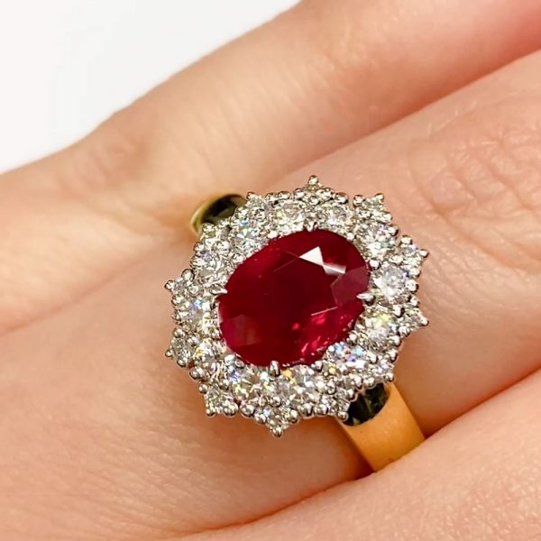 Yellow gold ruby cluster ring
