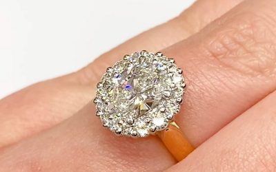 Oval diamond cluster upswept ring