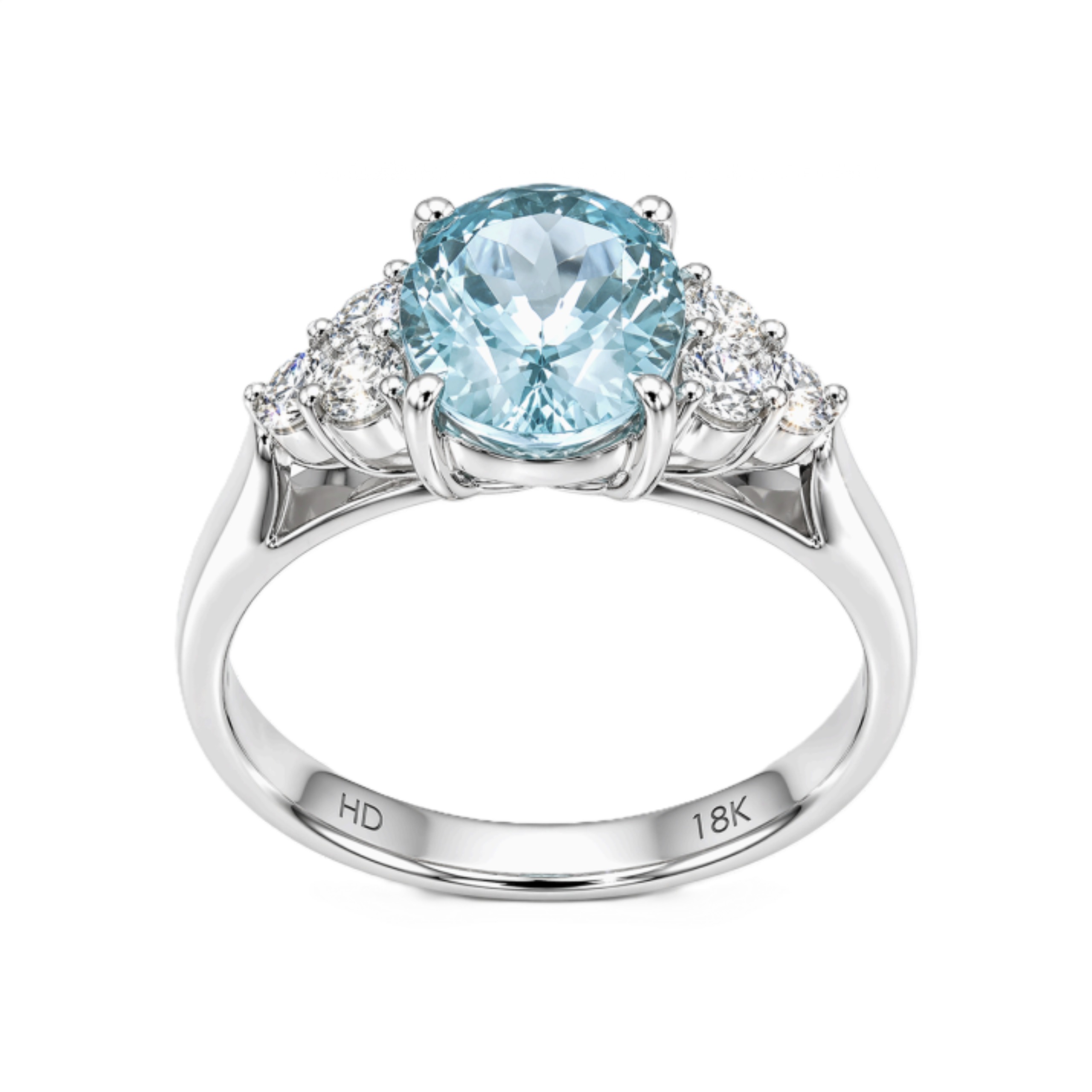 Oval Cut Aquamarine Ring with 6 Round Diamonds - Image 2