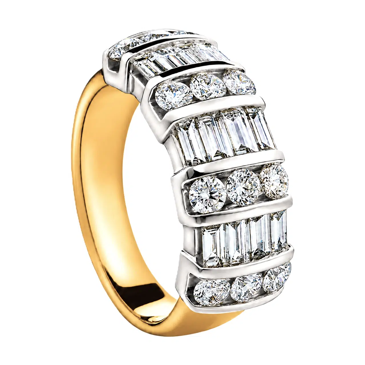 Round Brilliant Cut & Baguette Cut Diamond Ring