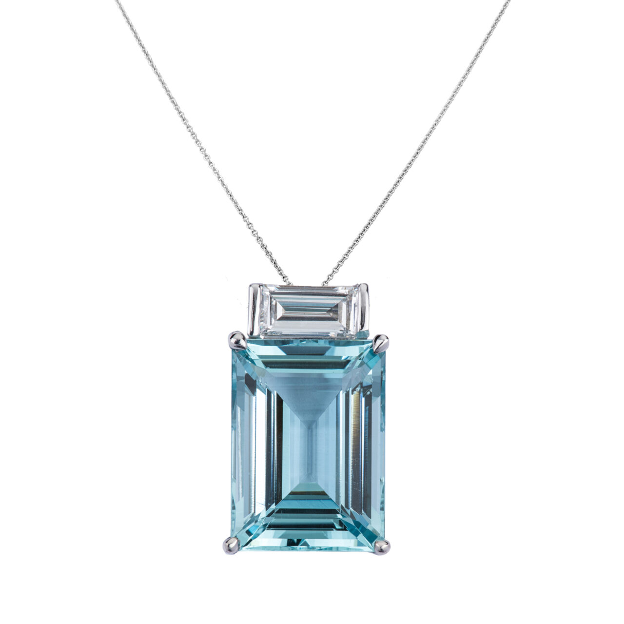 Emerald Cut Aquamarine & Baguette Pendant