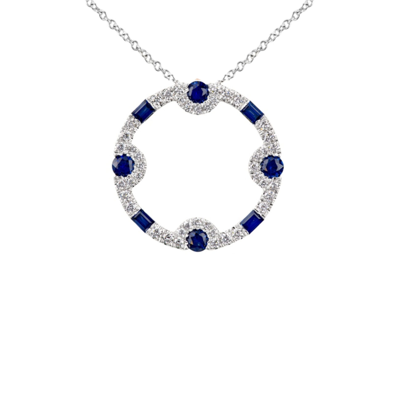 Baguette & brilliant cut sapphires pendant