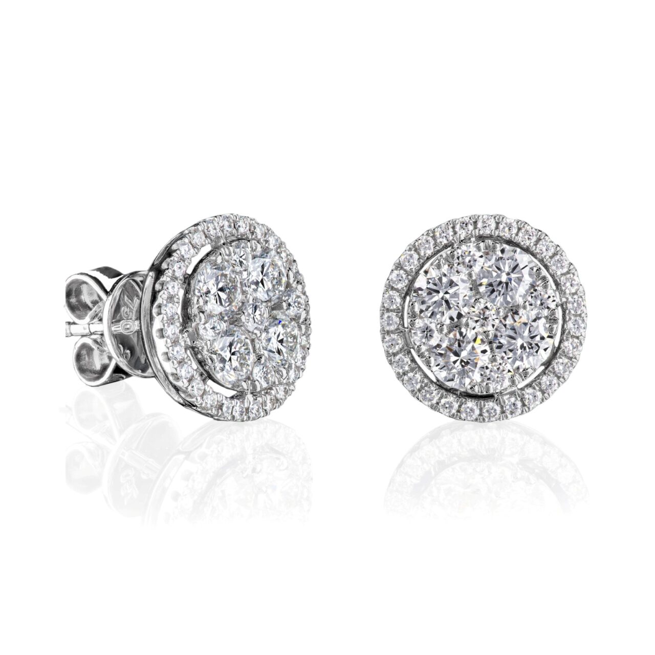 Tiered Diamond Cluster Studs with Halo