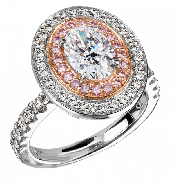 Pink Diamond ring with diamond halo