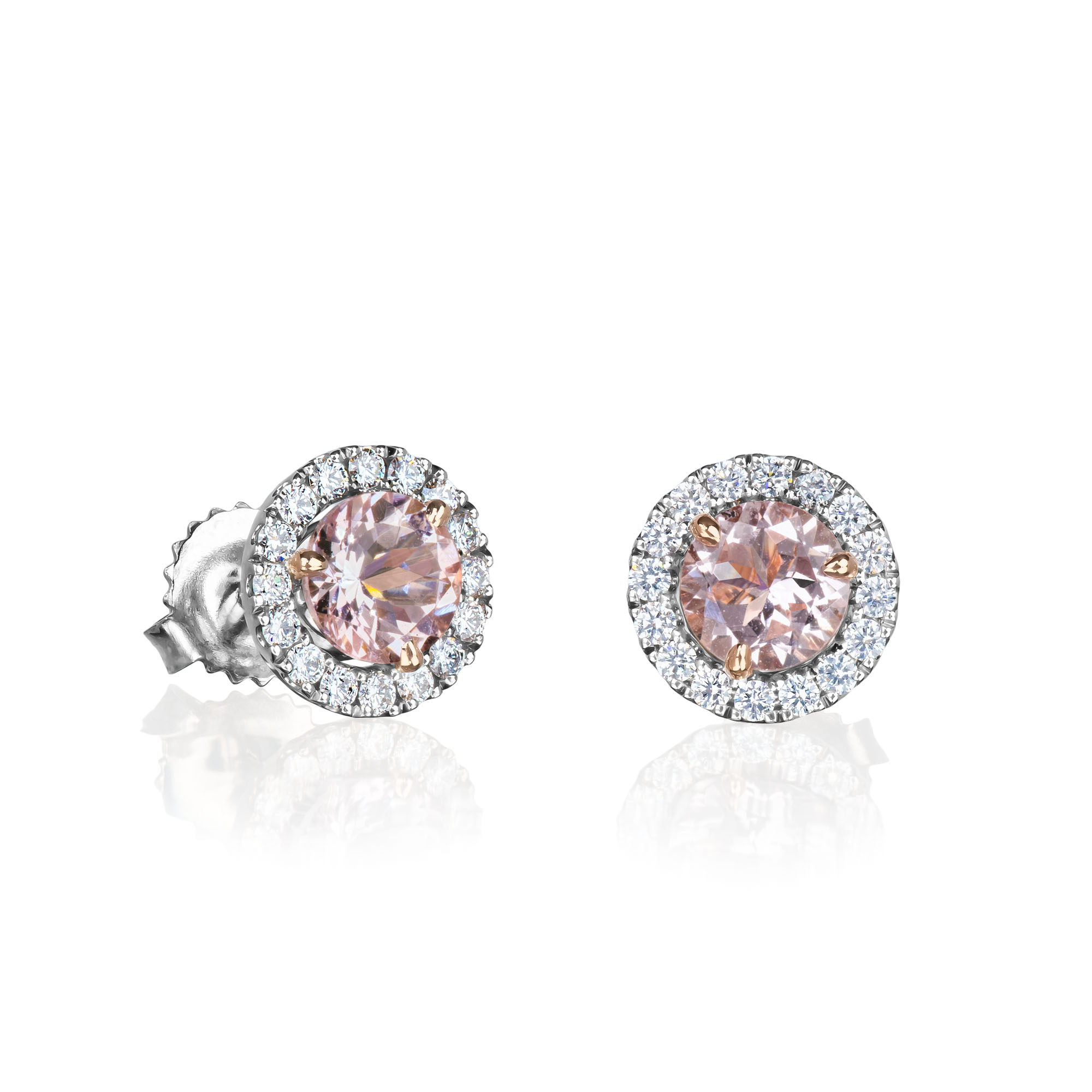 Morganite & Halo Diamond Studs - Holloway Diamonds