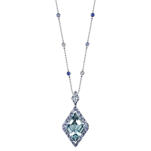 Exclusive to Holloway Diamonds is this beautiful Robert Procop Kite Step cut Aquamarine Parisian Chic Pendant.