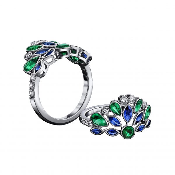 Robert Procop emerald & blue sapphire de la vie ring