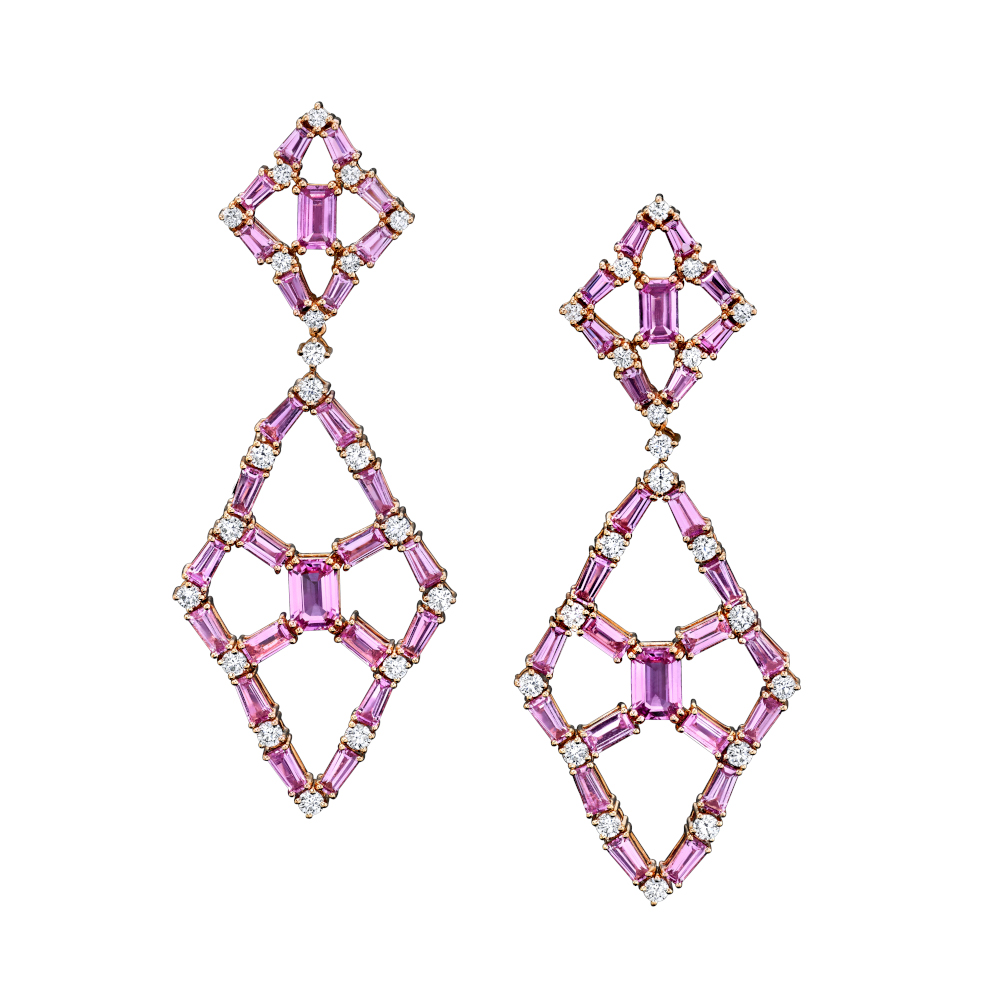 Robert Procop Pink Queen Earrings Holloway Diamonds Robert Procop queen of diamonds pink sapphire lattice earrings