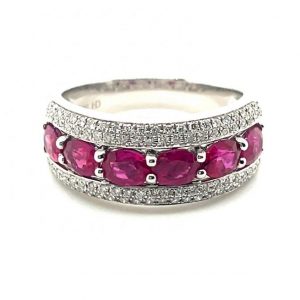 Oval cut ruby and diamond ring, set in 18 karat white gold