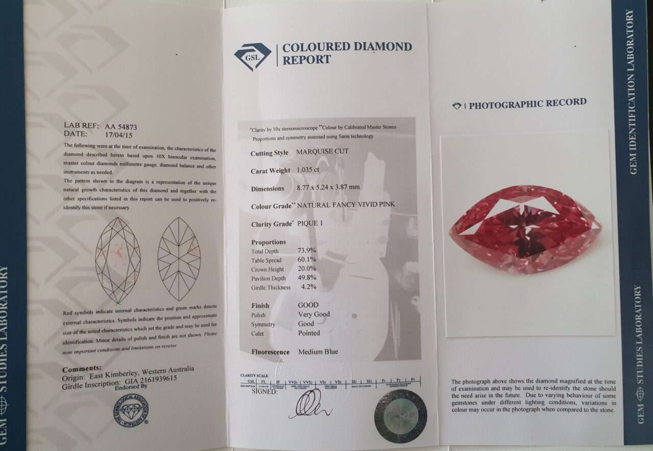 1ct Argyle Pink Marquise Diamond - Image 7