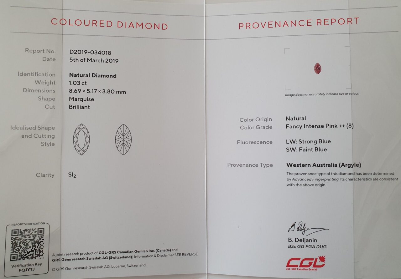 1ct Argyle Pink Marquise Diamond - Image 6