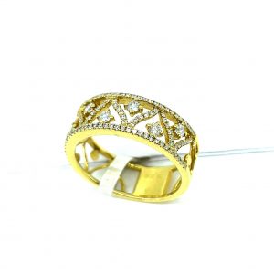 ne 18 karat yellow gold dress ring, set with one hundred and twenty five round brilliant cut diamonds in a crossover style