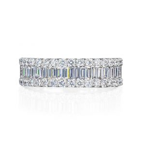 One Diamond Band in 18 karat white gold comprising twenty-three baguette cut diamonds totalling 0.65ct between two rows comprising thirty-four round brilliant cut diamonds totalling 0.60ct