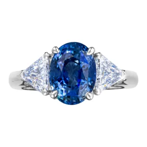 Oval Cut Tanzanite Ring with Trilliant Cut Diamonds