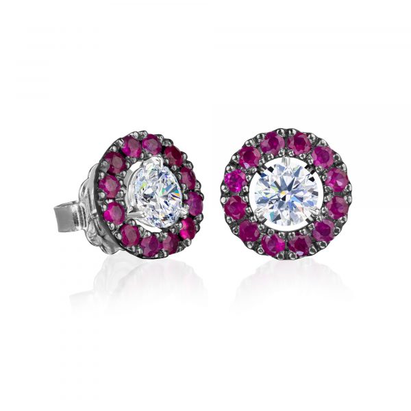enhancers in platinum with black rhodium plate comprising twenty-four round ruby with studs