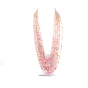 One necklace comprised of five strands of Morganite with one sterling silver magnetic clasp