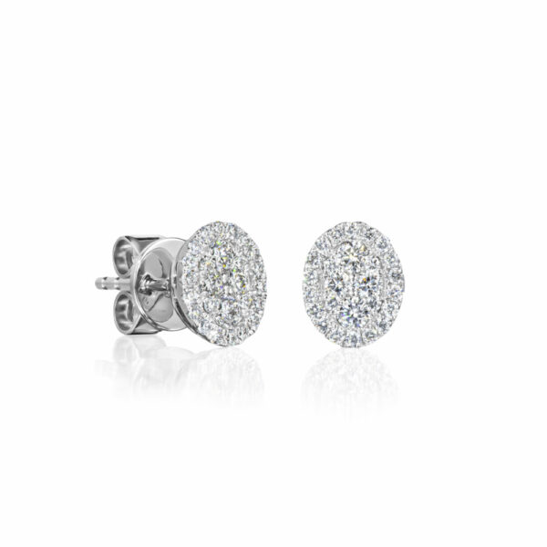 oval shaped stud earrings with 52 round brilliant cut diamonds
