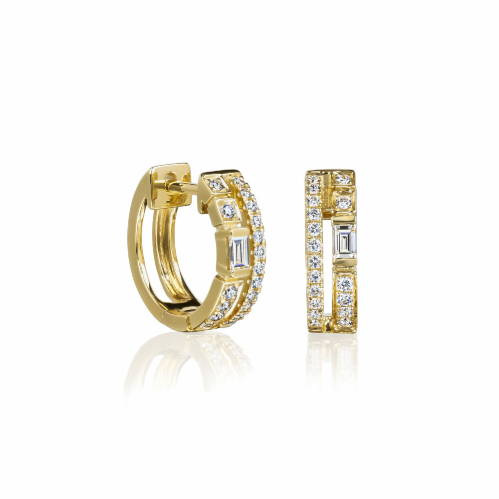 Yellow gold earrings with baguette & round diamonds Holloway Diamonds