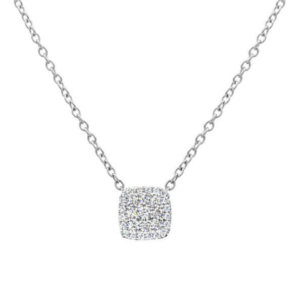 square shaped diamond and white gold necklace pendant