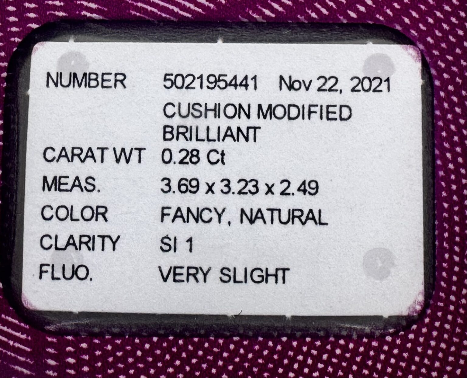 1=0.28ct Natural Fancy Pink Cushion Diamond - Image 2