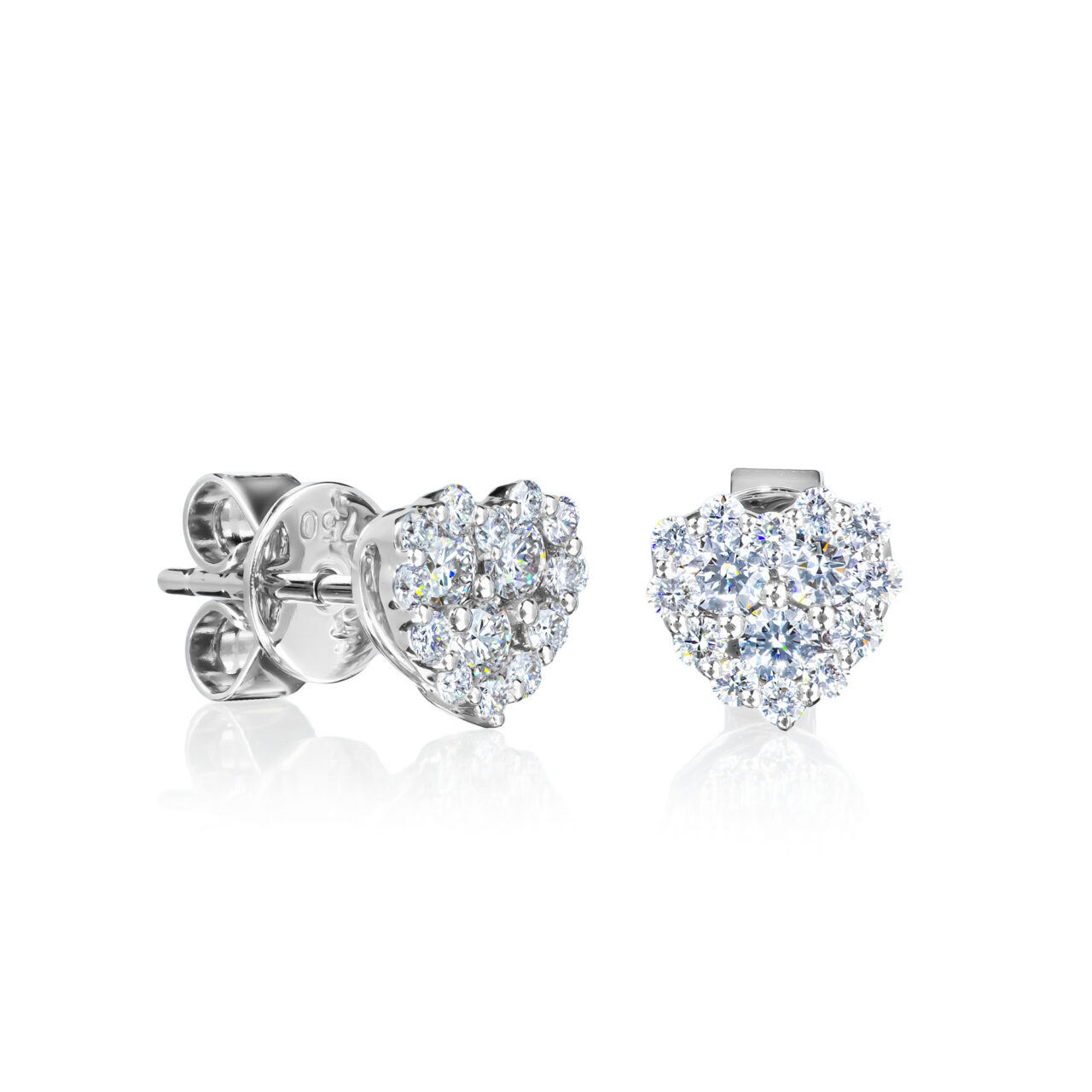 Diamond Cluster Heart Stud Earrings
