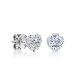 Diamond Cluster Heart Stud Earrings
