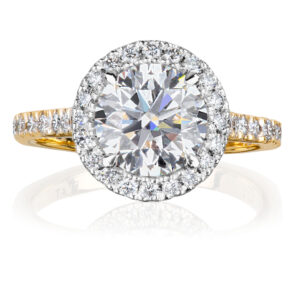 2ct round diamond with halo in yellow gold