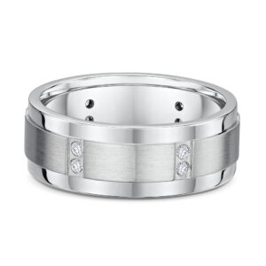 Mens white gold wedding band with 12 round white diamonds