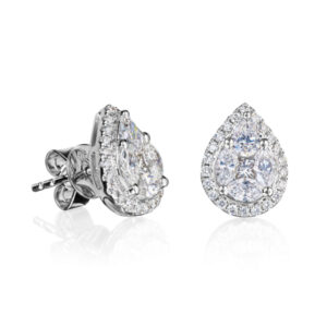Pear Shaped Marquise & Round Diamond Cluster Stud Earrings