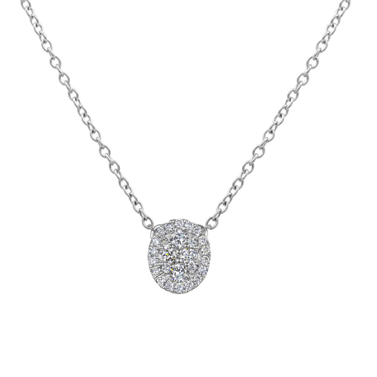 Oval Shaped Round Diamond Cluster Necklace